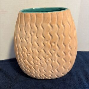 Haeger 10” Terra Madre MCM Large Vase Unglazed Textured Surface w/ Teal Interior